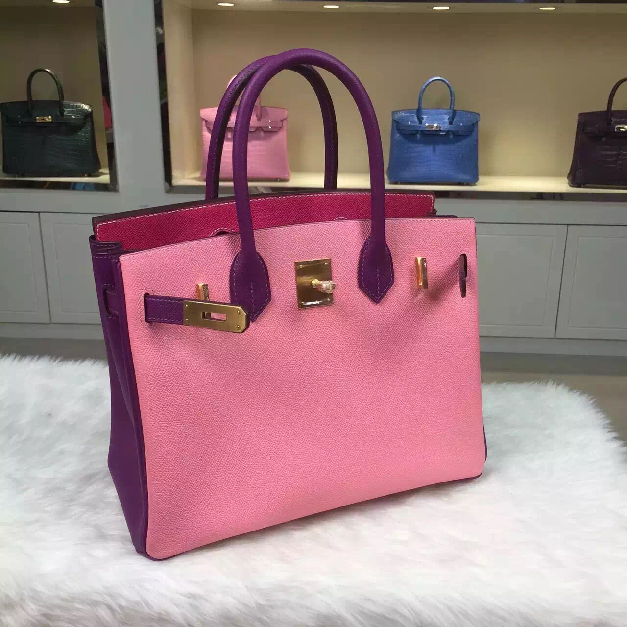 Hand Stitching Hermes Birkin Bag 30CM Multi-color Epsom Leather Women’s Handbag