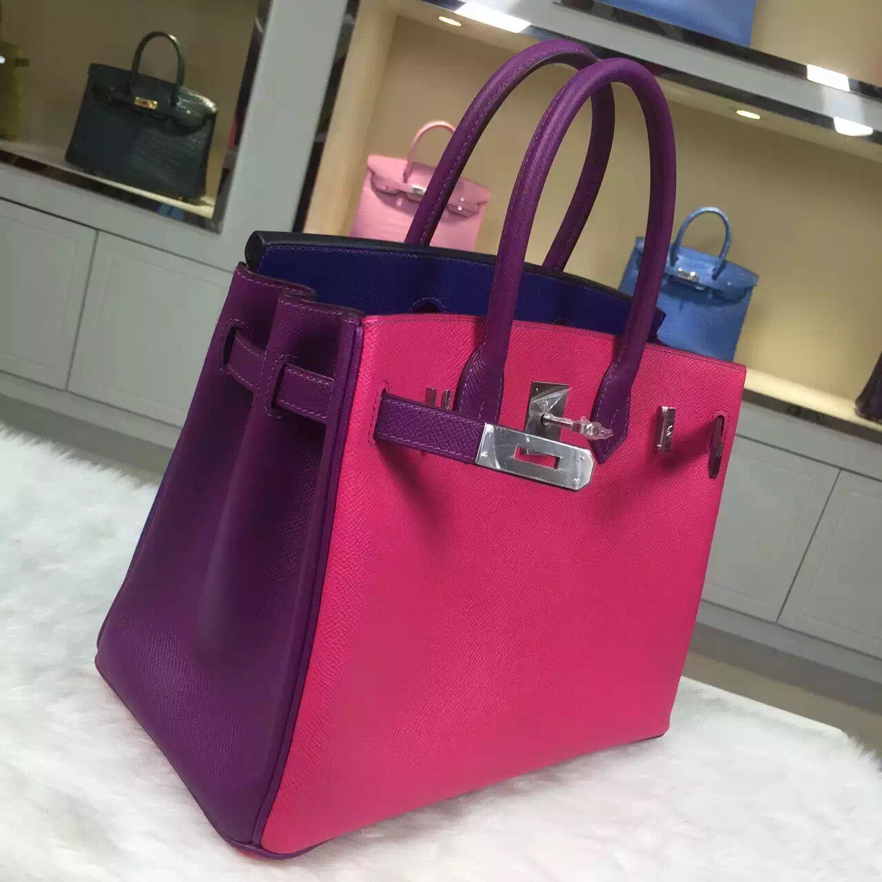 Wholesale Hermes Three-color Epsom Leather Birkin Bag 30CM Silver Hardware