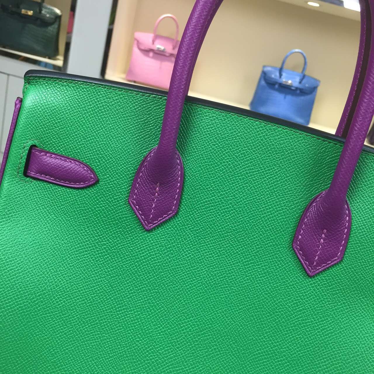 Wholesale Hermes Epsom Leather Birkin Bag 30CM 1K Bamboo Green &#038; P9 Anemone Purple