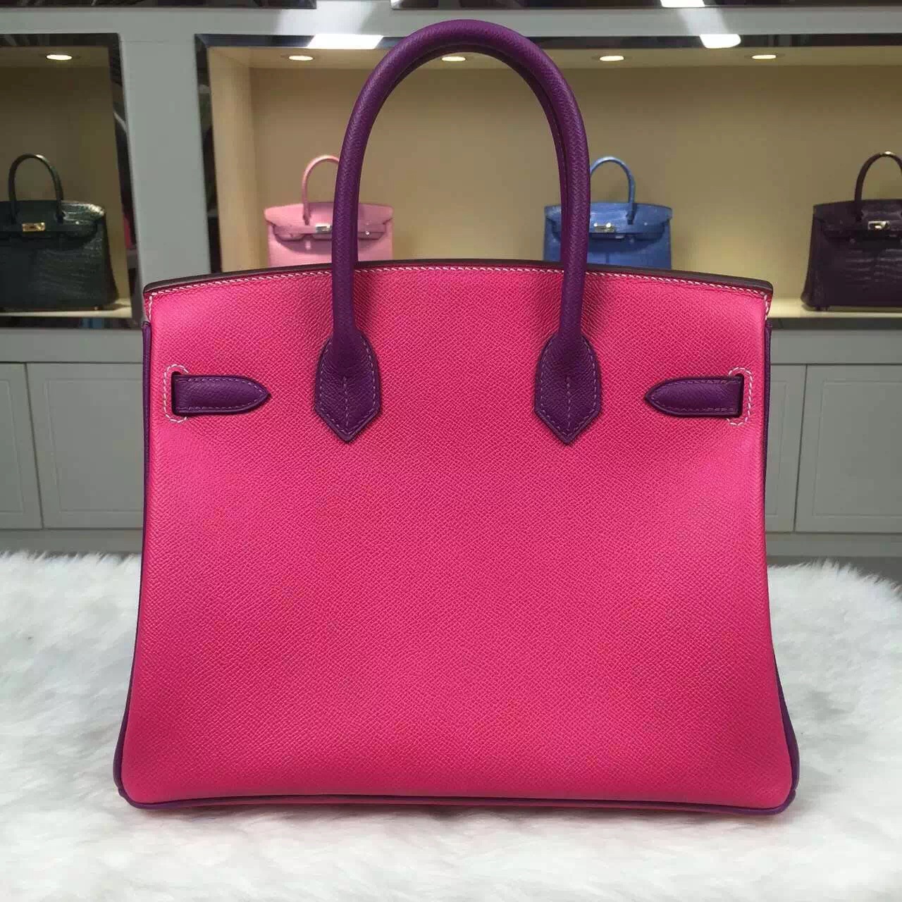 Luxury Hermes Birkin Bag 30CM E5 Candy Pink/P9 Anemone Purple Epsom Leather