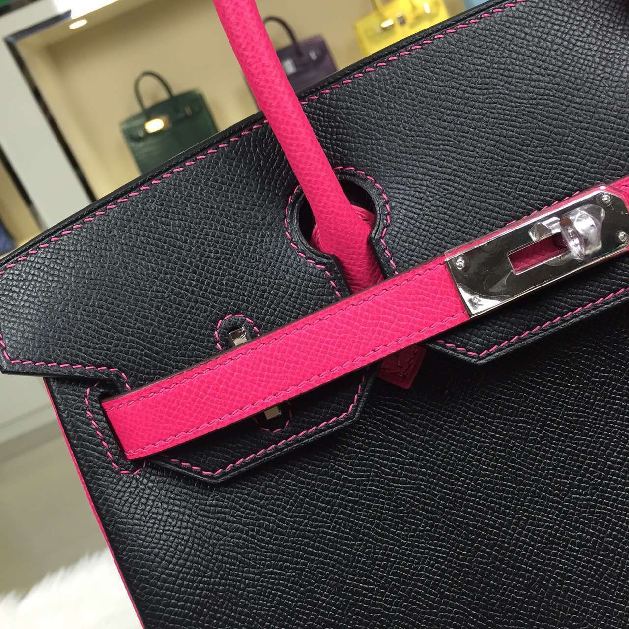 Hermes Birkin Bag30CM Two-tone Color CK89 Black/E5 Candy Pink Silver Hardware