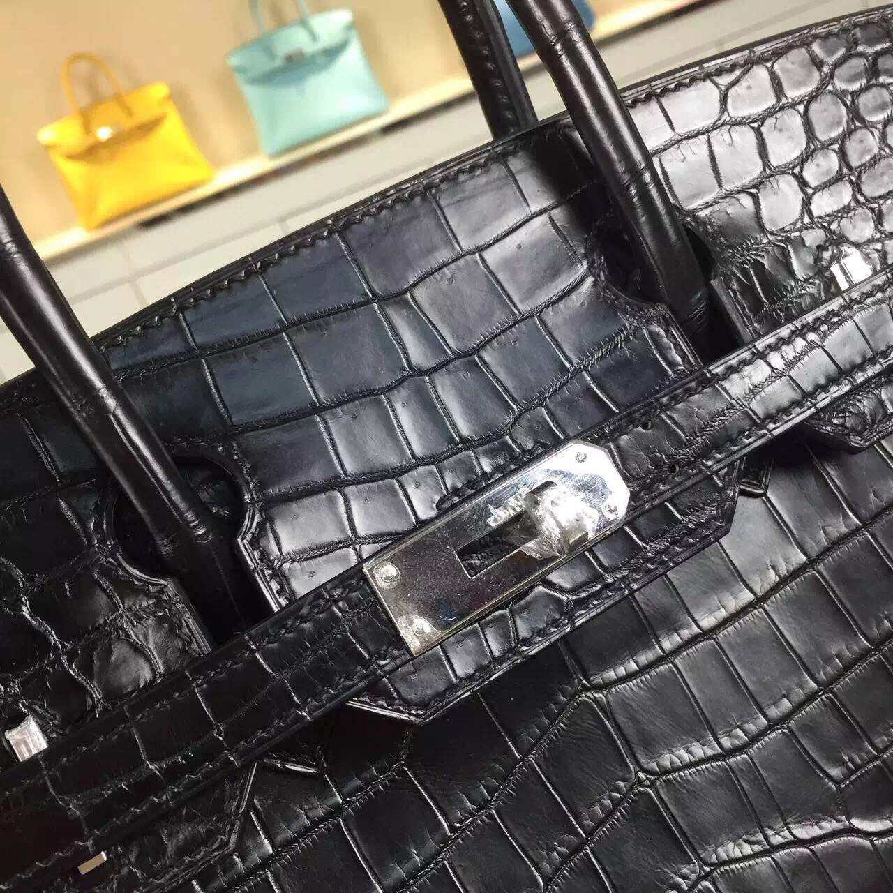 Discount Hermes Crocodile Leather Birkin Bag 30CM in CK89 Black Silver Hardware