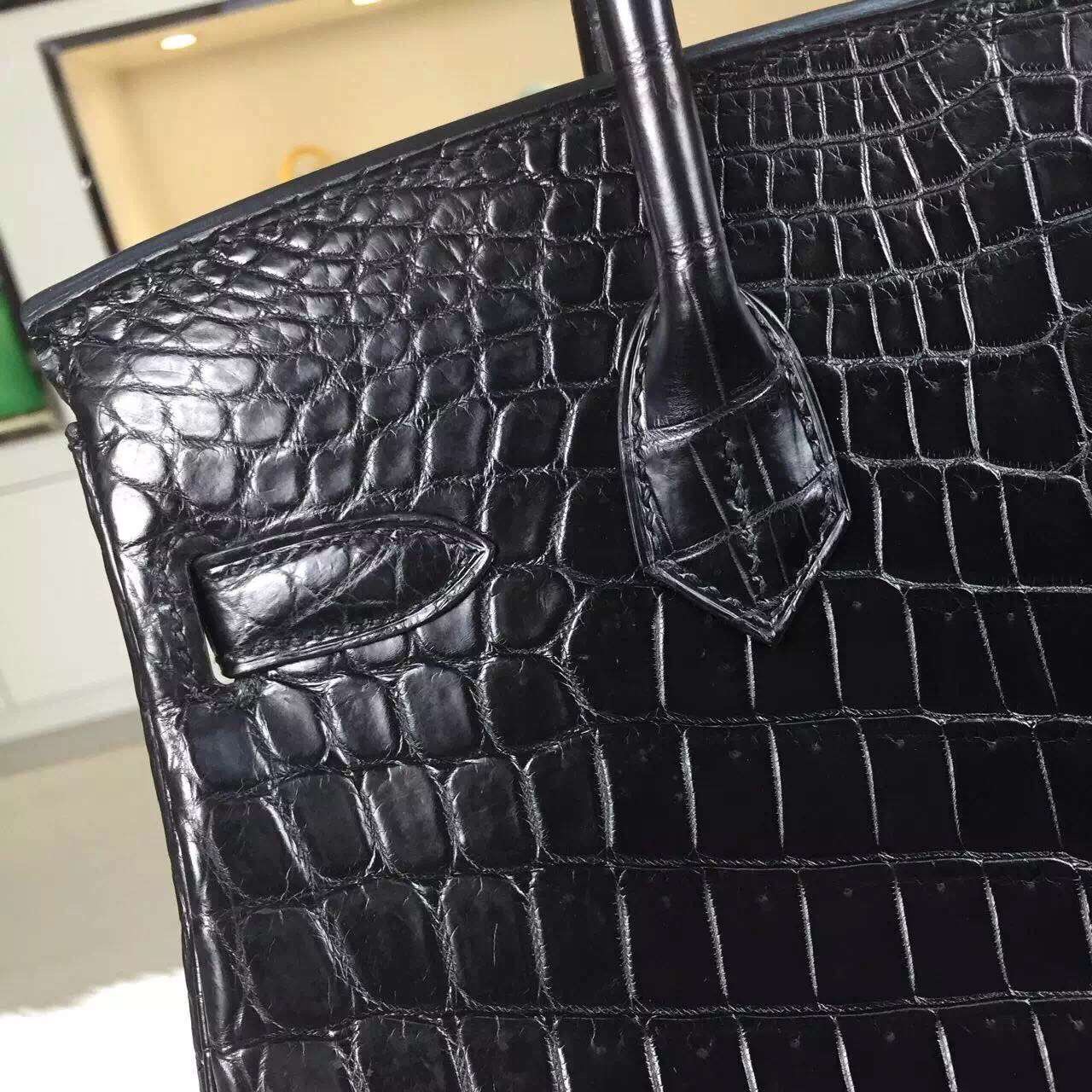 Discount Hermes Crocodile Leather Birkin Bag 30CM in CK89 Black Silver Hardware
