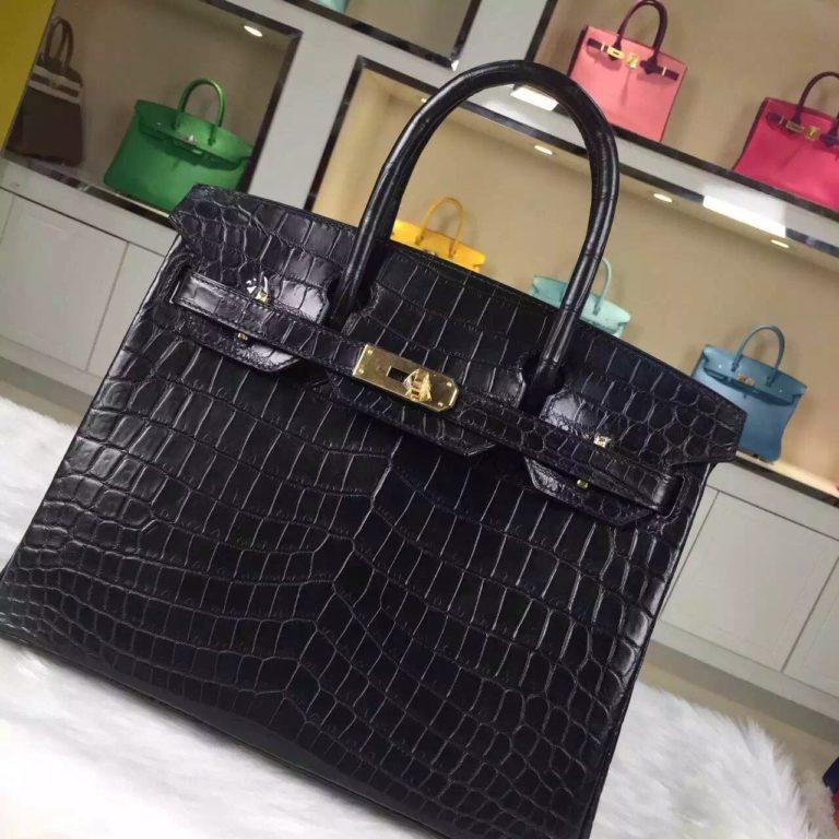 Hermes Birkin Bag  30CM CK89 Black Crocodile Leather Womens Handbag