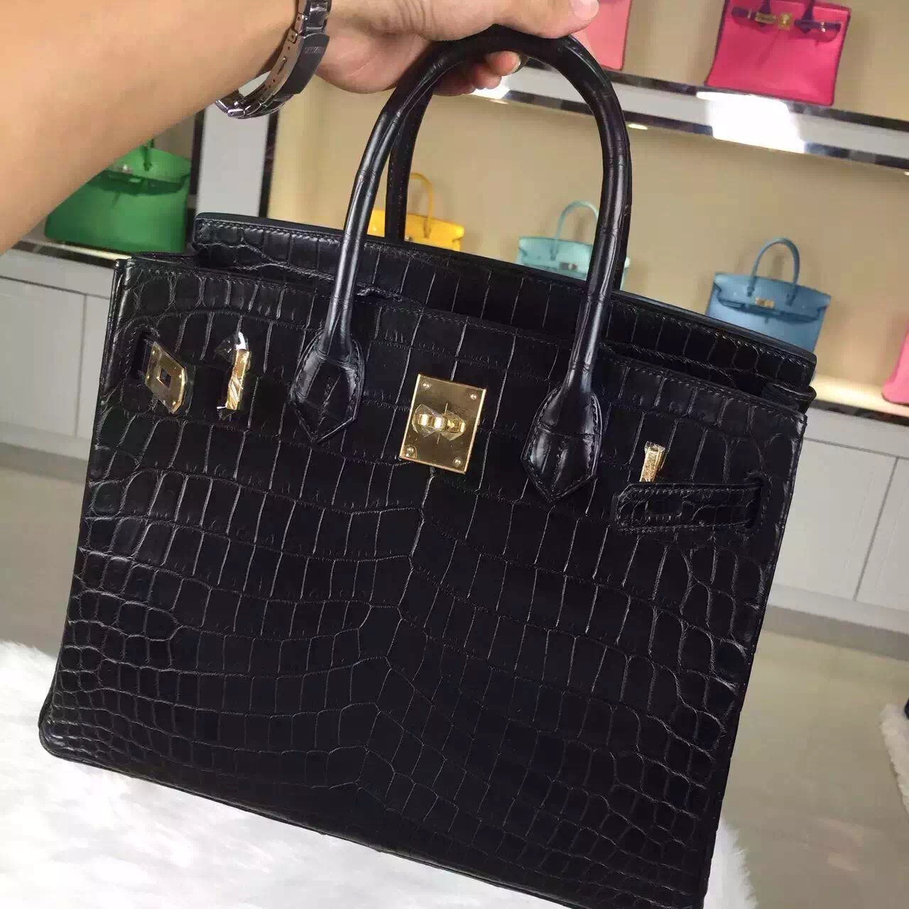 Luxury Hermes Birkin Bag 30CM CK89 Black Crocodile Leather Fashion Women&#8217;s Handbag