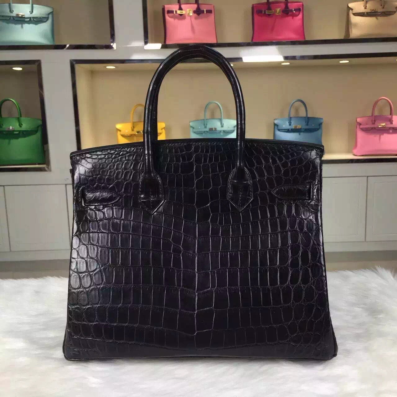 Luxury Hermes Birkin Bag 30CM CK89 Black Crocodile Leather Fashion Women&#8217;s Handbag