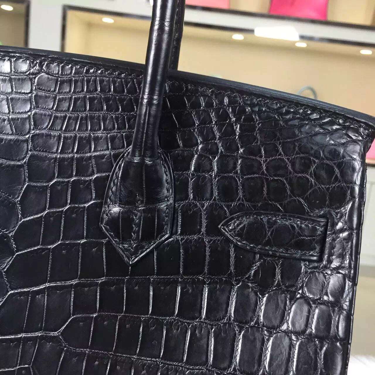 Elegant Women&#8217;s Bag Hermes CK89 Black Crocodile Skin Birkin30CM Black Hardware