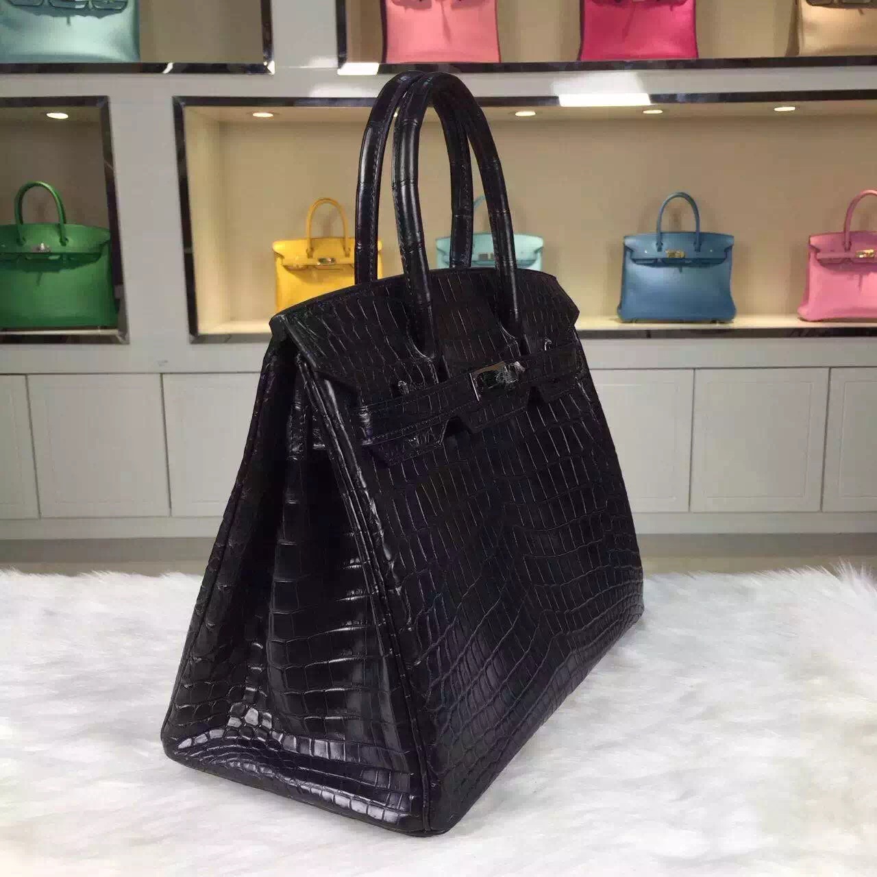 Elegant Women&#8217;s Bag Hermes CK89 Black Crocodile Skin Birkin30CM Black Hardware