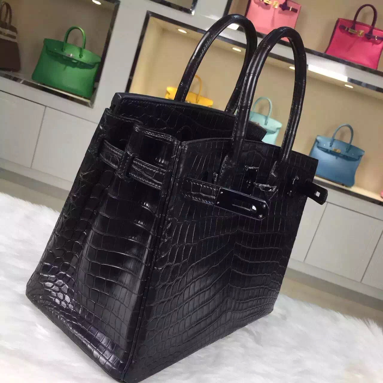 Elegant Women&#8217;s Bag Hermes CK89 Black Crocodile Skin Birkin30CM Black Hardware