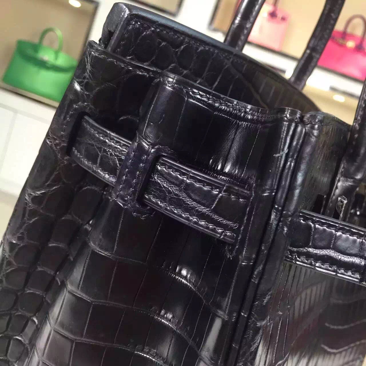 Elegant Women&#8217;s Bag Hermes CK89 Black Crocodile Skin Birkin30CM Black Hardware