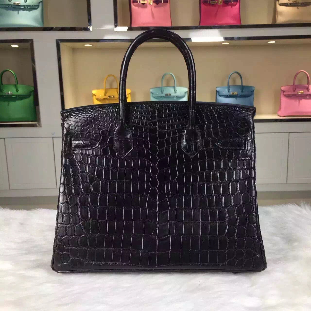 Elegant Women&#8217;s Bag Hermes CK89 Black Crocodile Skin Birkin30CM Black Hardware