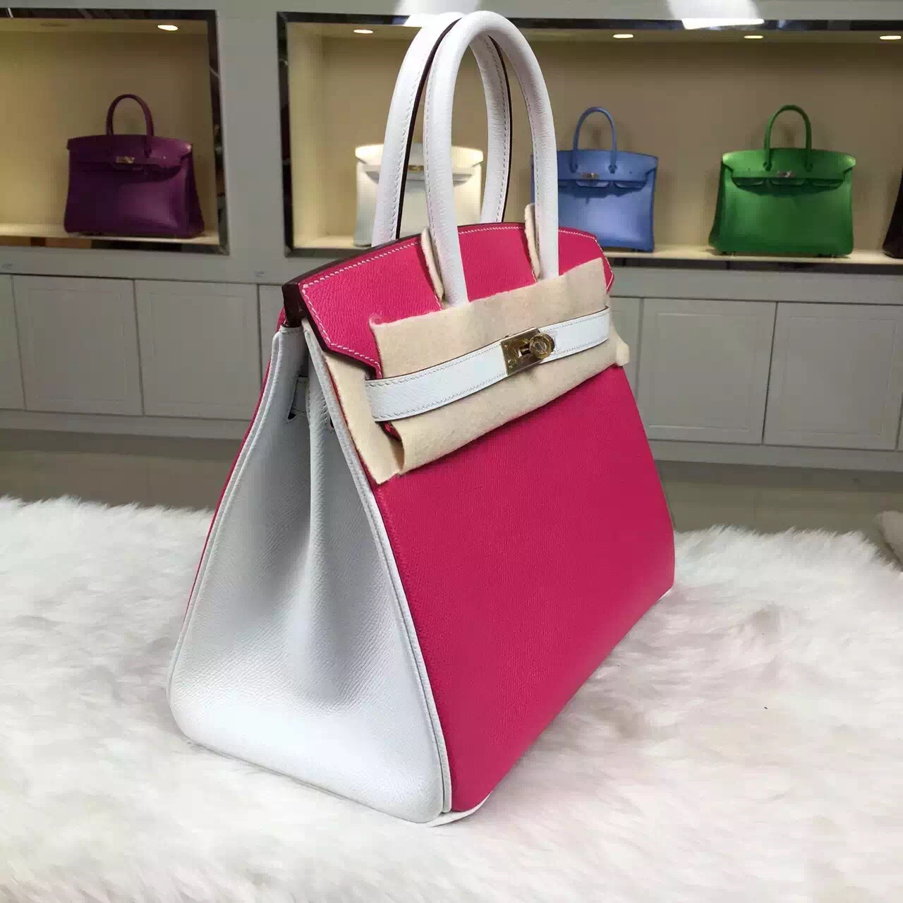 Hand Stitching Hermes Birkin Bag 30CM E5 Rose Tyrien &#038; Pure White Epsom Leather