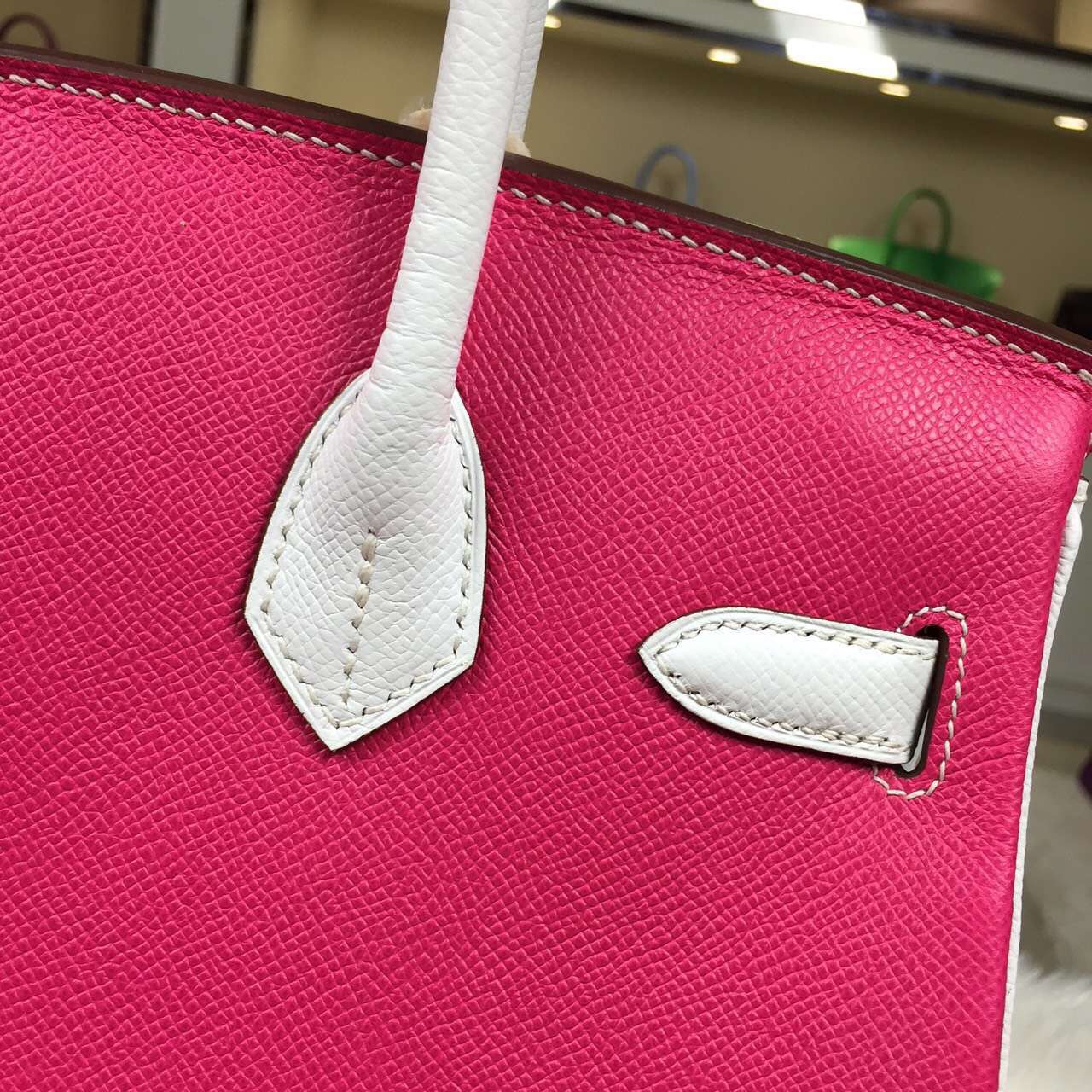 Hand Stitching Hermes Birkin Bag 30CM E5 Rose Tyrien & Pure White Epsom Leather