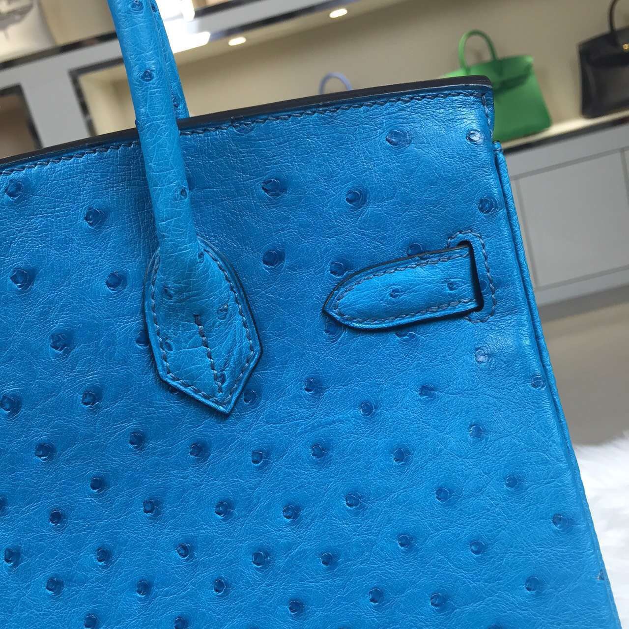 Fashion Hermes 7B Turquoise Blue France Ostrich Leather Birkin Bag 30cm Silver Hardware