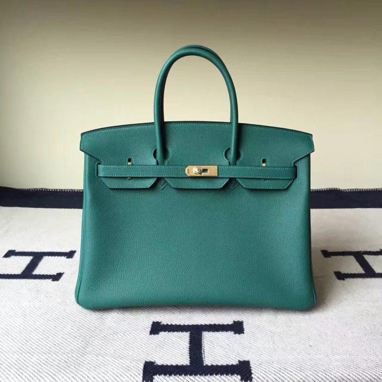 Hermes Z6 Malachite Green Togo Calf Leather Birkin 35cm Bag