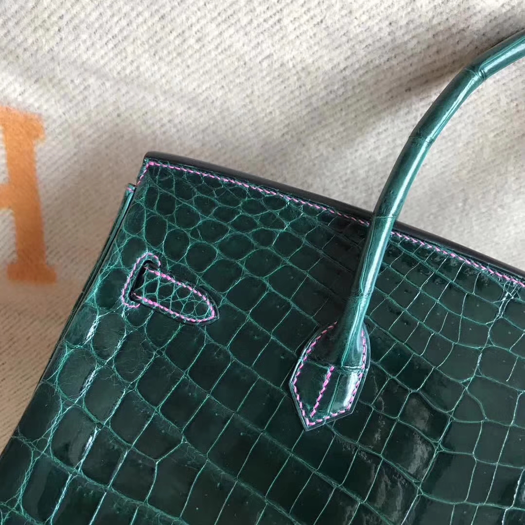 Luxury Hermes CK67 Vert Fonce &#038; Candy Pink Crocodile Shiny Birkin35CM Bag