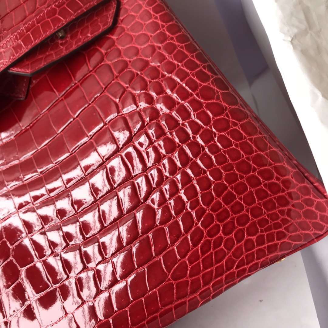 Elegant Hermes CK95 Braise Porosus Shiny Crocodile Birkin35CM Bag Gold Hardware