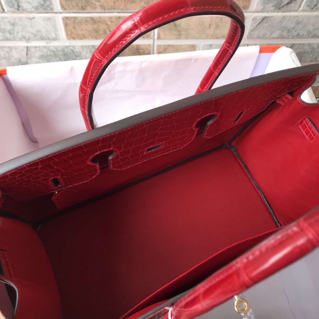 Elegant Hermes CK95 Braise Porosus Shiny Crocodile Birkin35CM Bag Gold Hardware