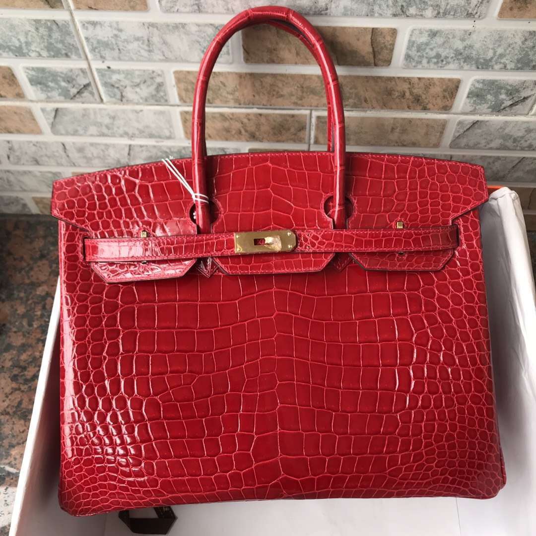 Elegant Hermes CK95 Braise Porosus Shiny Crocodile Birkin35CM Bag Gold Hardware