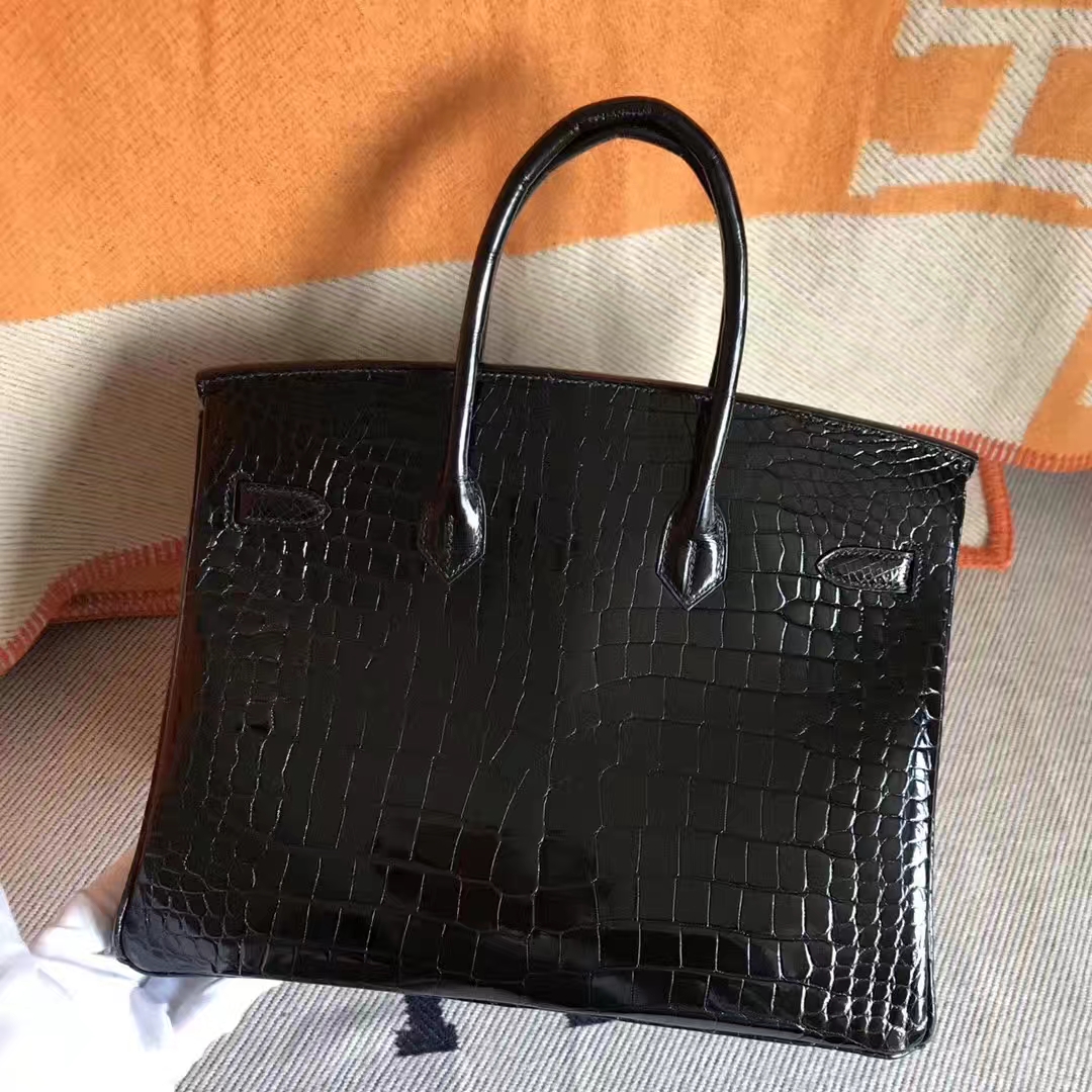Luxury Hermes CK89 Black Crocodile Leather Birkin35CM Bag Gold Hardware
