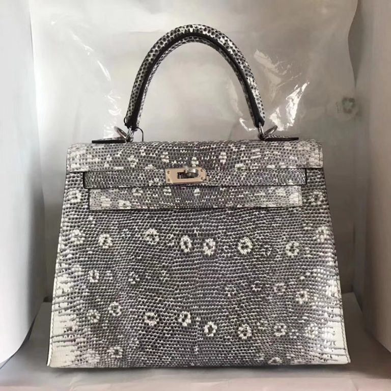 Hermes 01 Original Lizard Skin Kelly Bag 25CM Silver Hardware