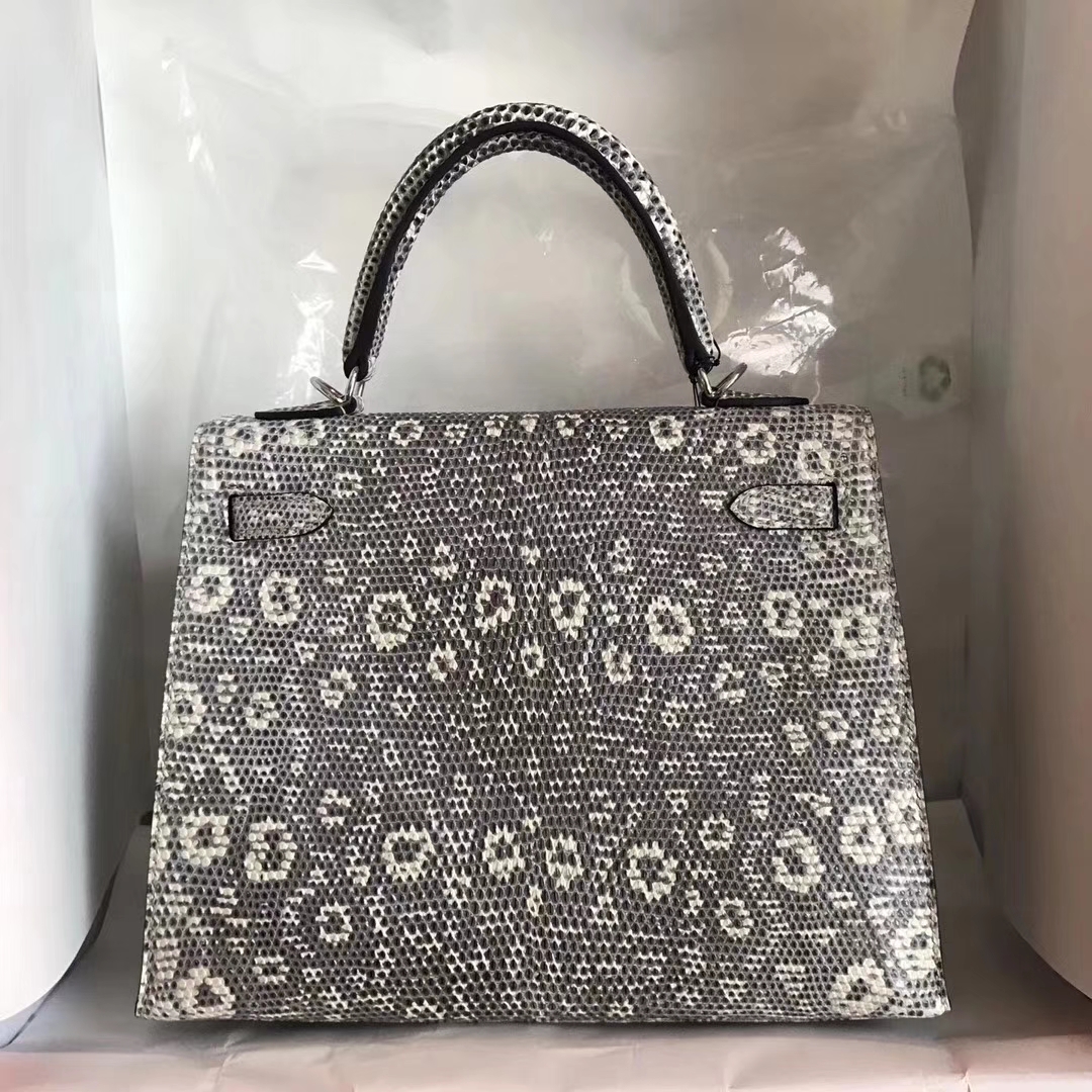 New Arrival Hermes 01 Original Lizard Skin Kelly Bag25CM Silver Hardware