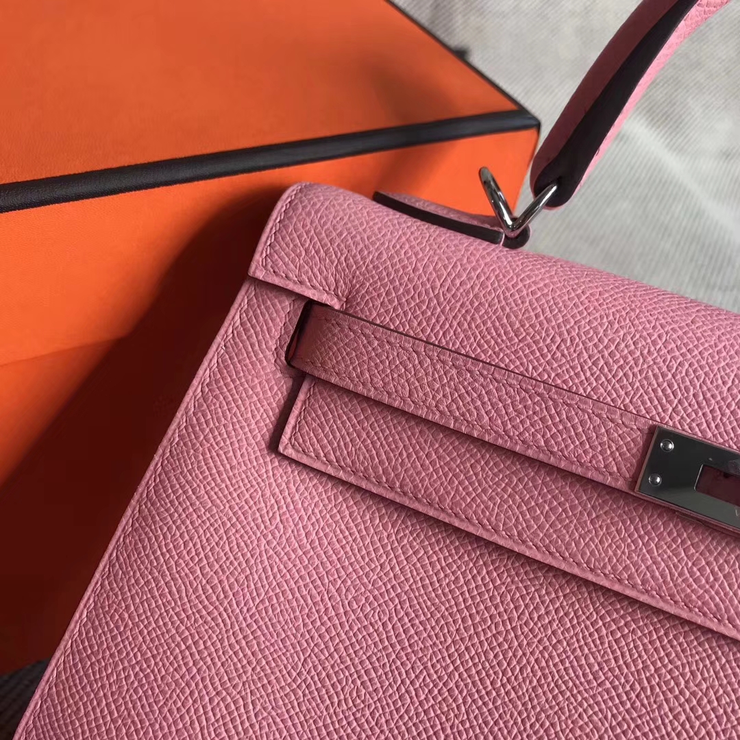 Fashion Hermes 1Q Rose Confetti Epsom Calfskin Kelly25CM Tote Bag