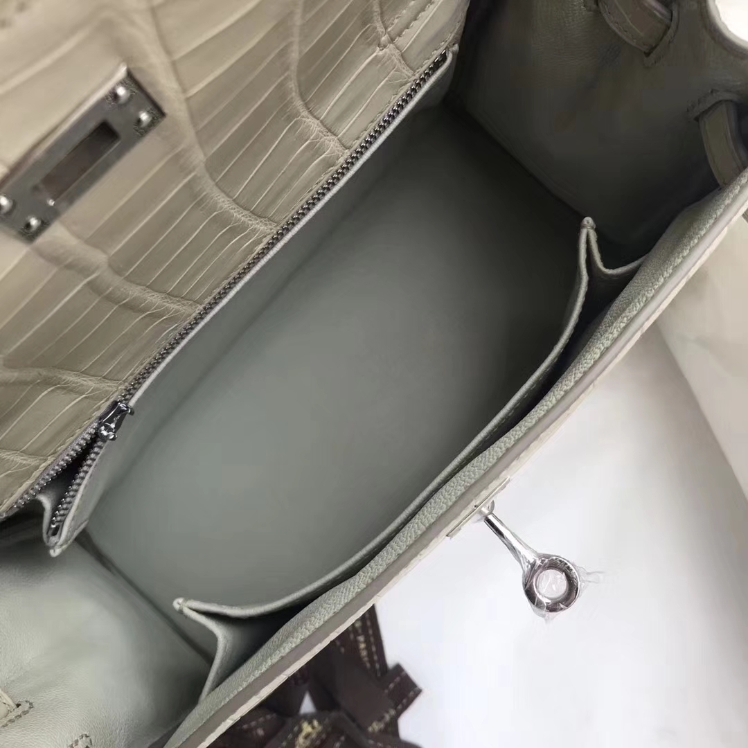 Discount Hermes 8L Beton White Crocodile Matt Kelly Bag25CM Silver Hardware