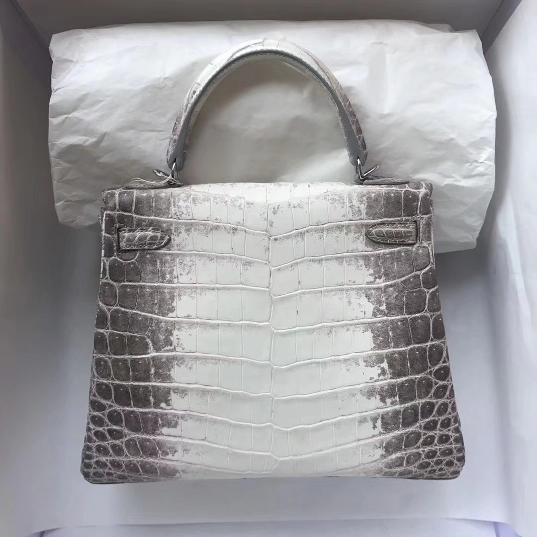 Wholesale Hermes Himalaya Crocodile Matt Leather Kelly Bag25CM Silver Hardware