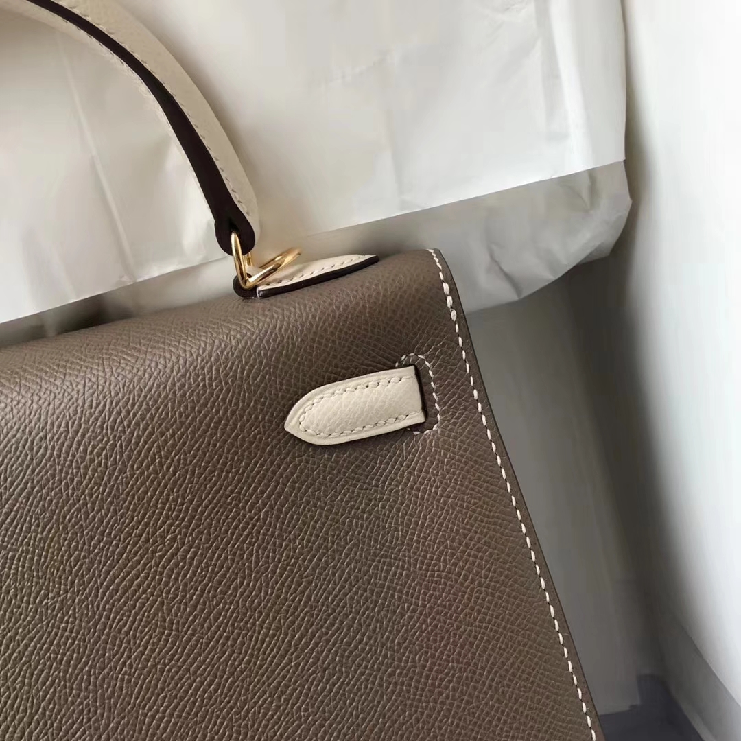 Discount Hermes C18 Etoupe Grey/CK10 Craie Epsom Calfskin Kelly25CM Bag