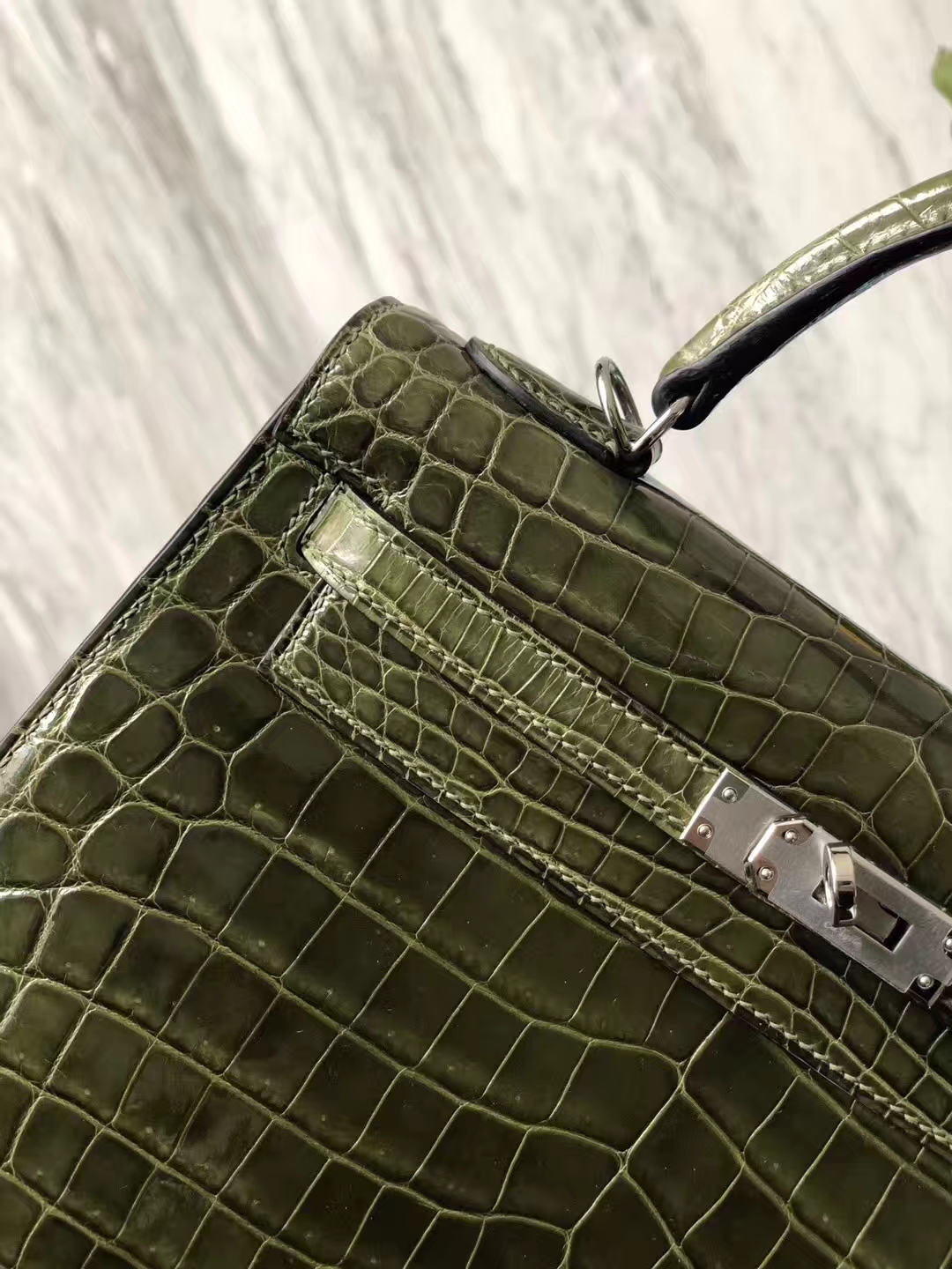 New Arrival Hermes 6H Olive Green Shiny Crocodile Leather Kelly25CM Bag