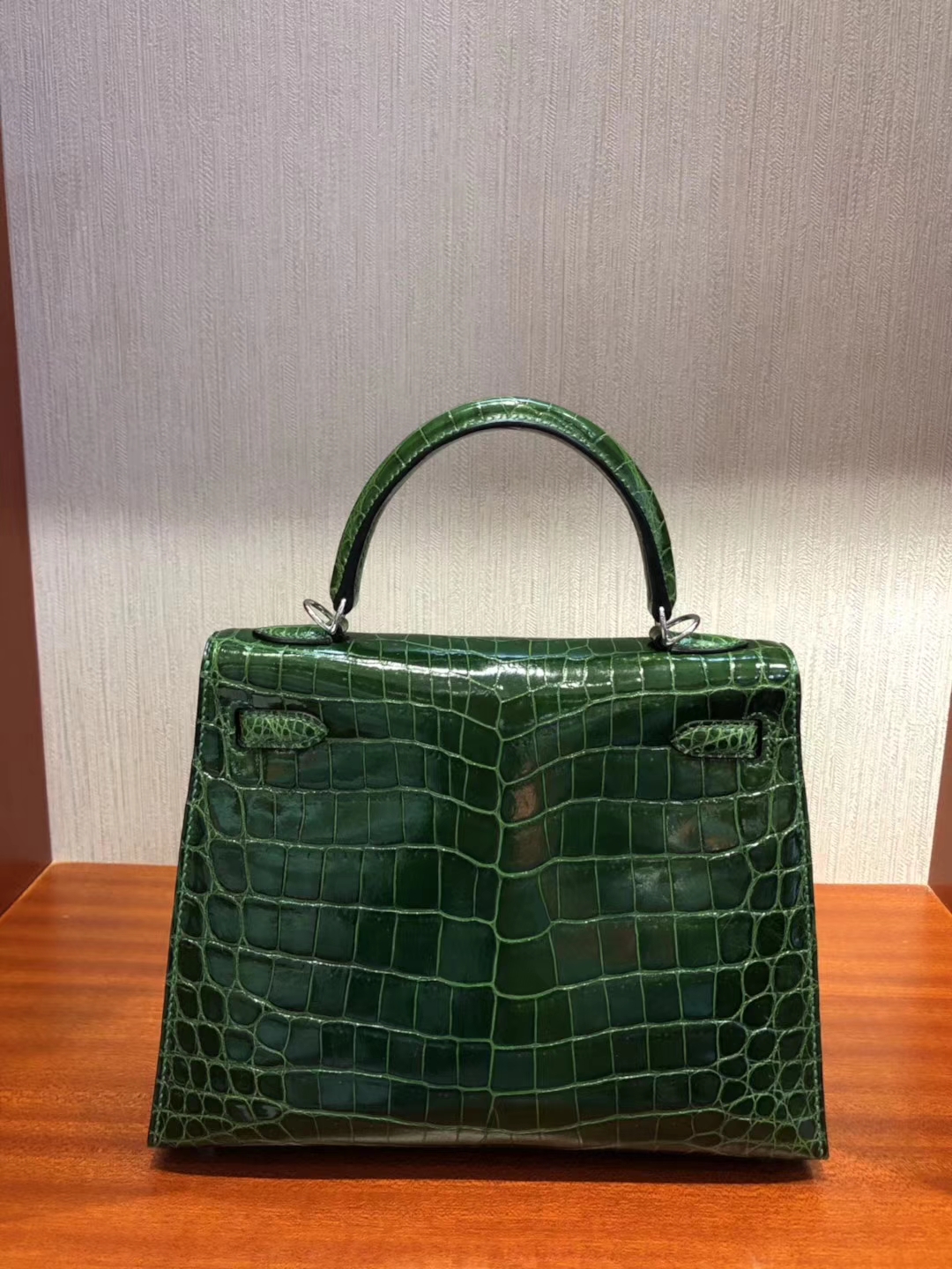 Luxury Hermes CK67 Vert Fonce Shiny Crocodile Leather Kelly Bag25CM