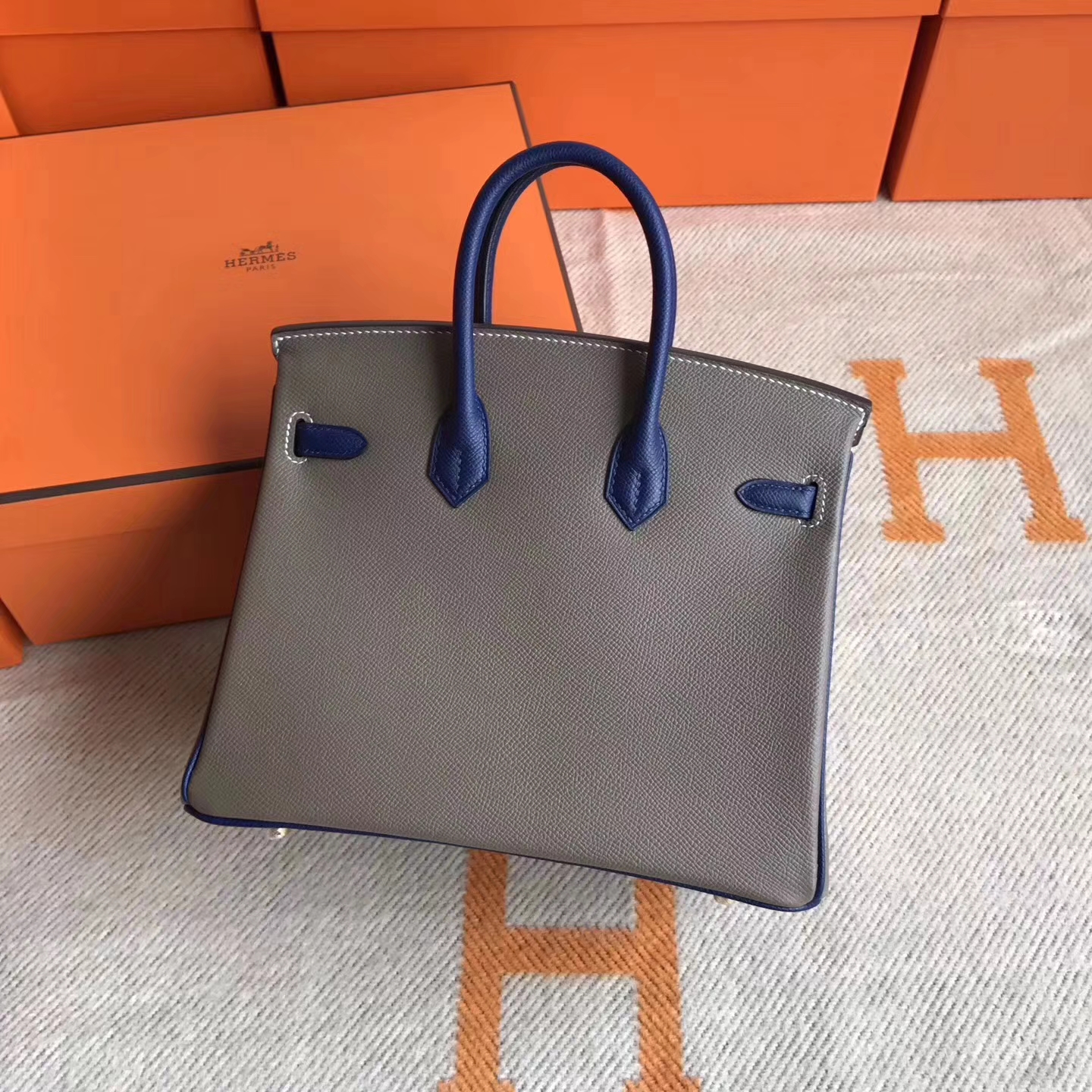 New Arrival Hermes Color-blocking Epsom Calfskin Birkin25cm Tote Bag
