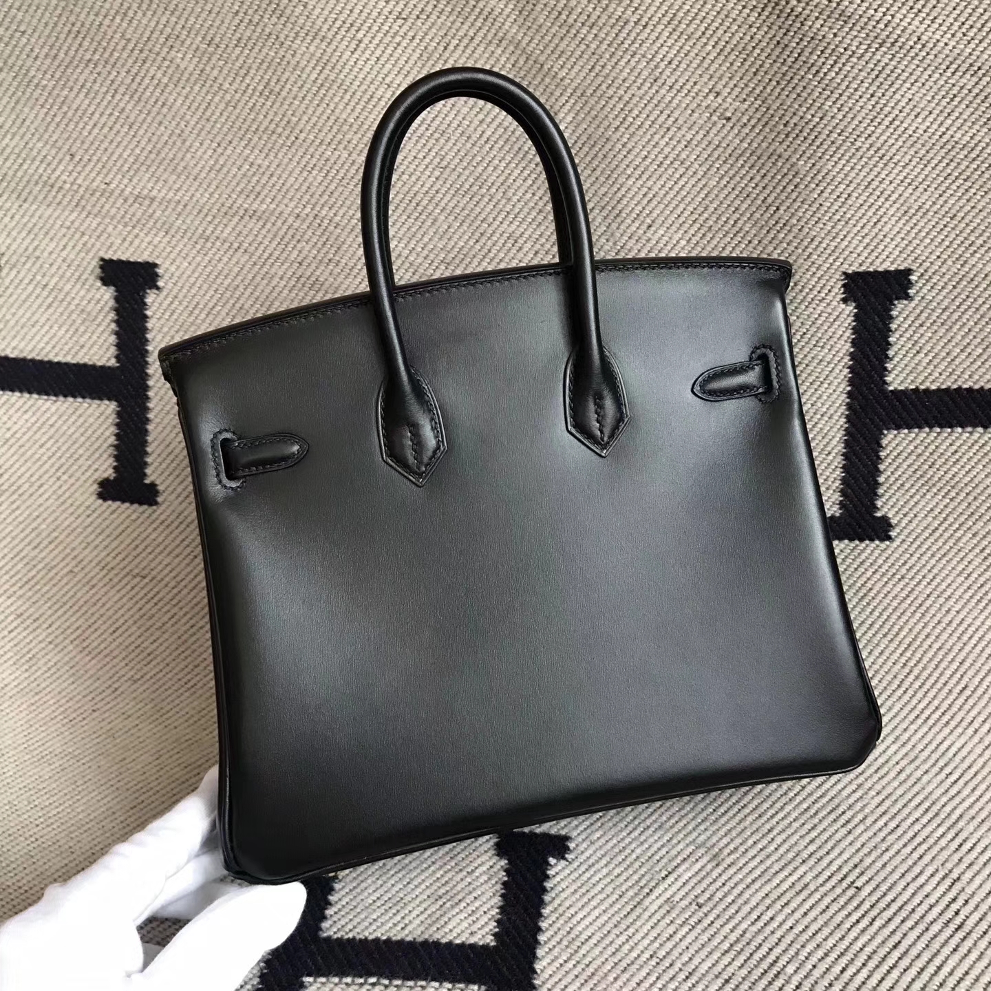 Wholesale Hermes CK89 Black Box Calfskin Birkin Bag25cm Gold Hardware