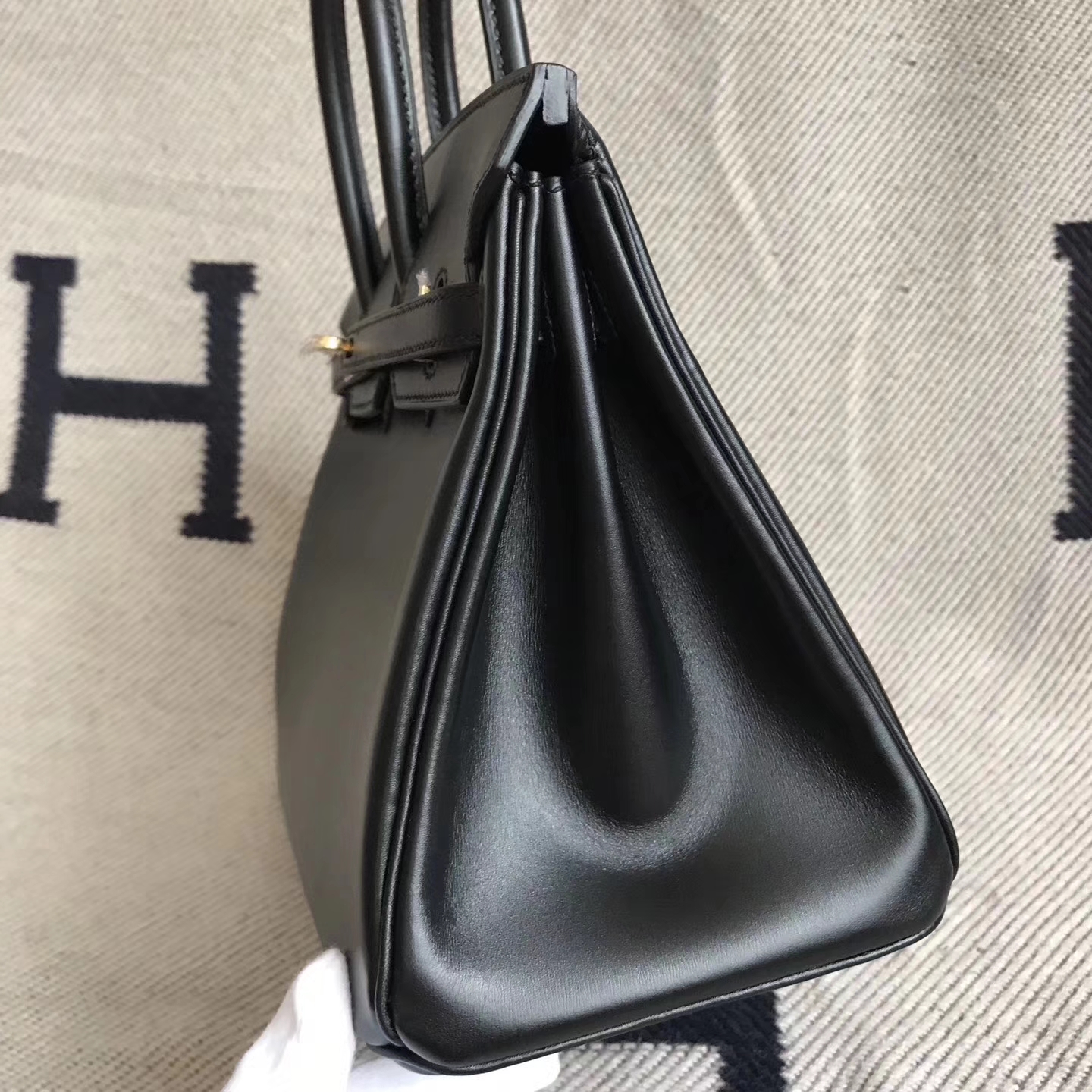 Wholesale Hermes CK89 Black Box Calfskin Birkin Bag25cm Gold Hardware