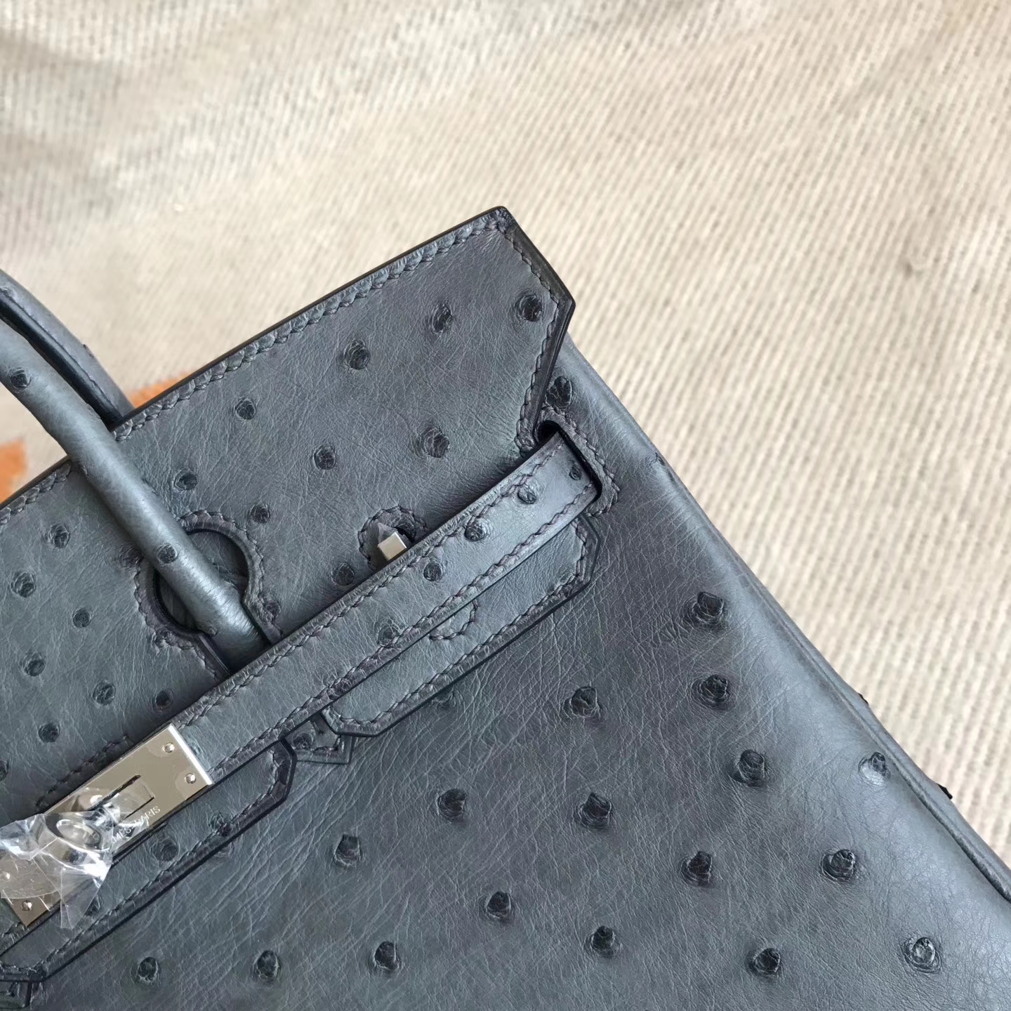 Wholesale Hermes Ostrich Leather Birkin25cm Tote Bag in 8F Etain Grey