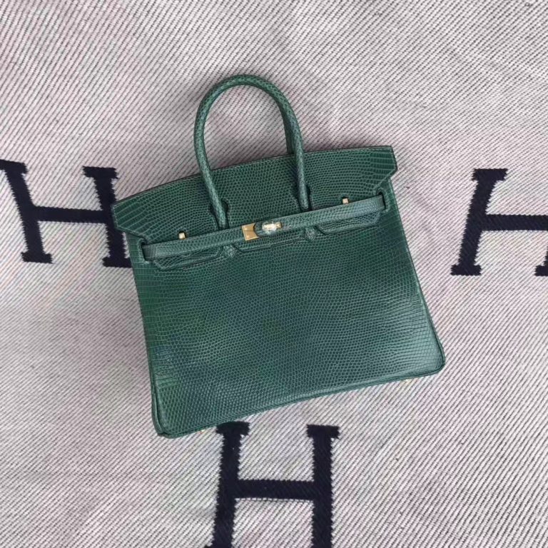 Hermes Lizard Leather Birkin Bag 25cm in CK67 Vert Fonce