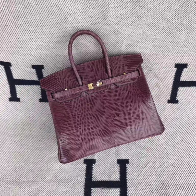 Hermes CK57 Bordeaux Red Lizard Leather Birkin 25cm Bag