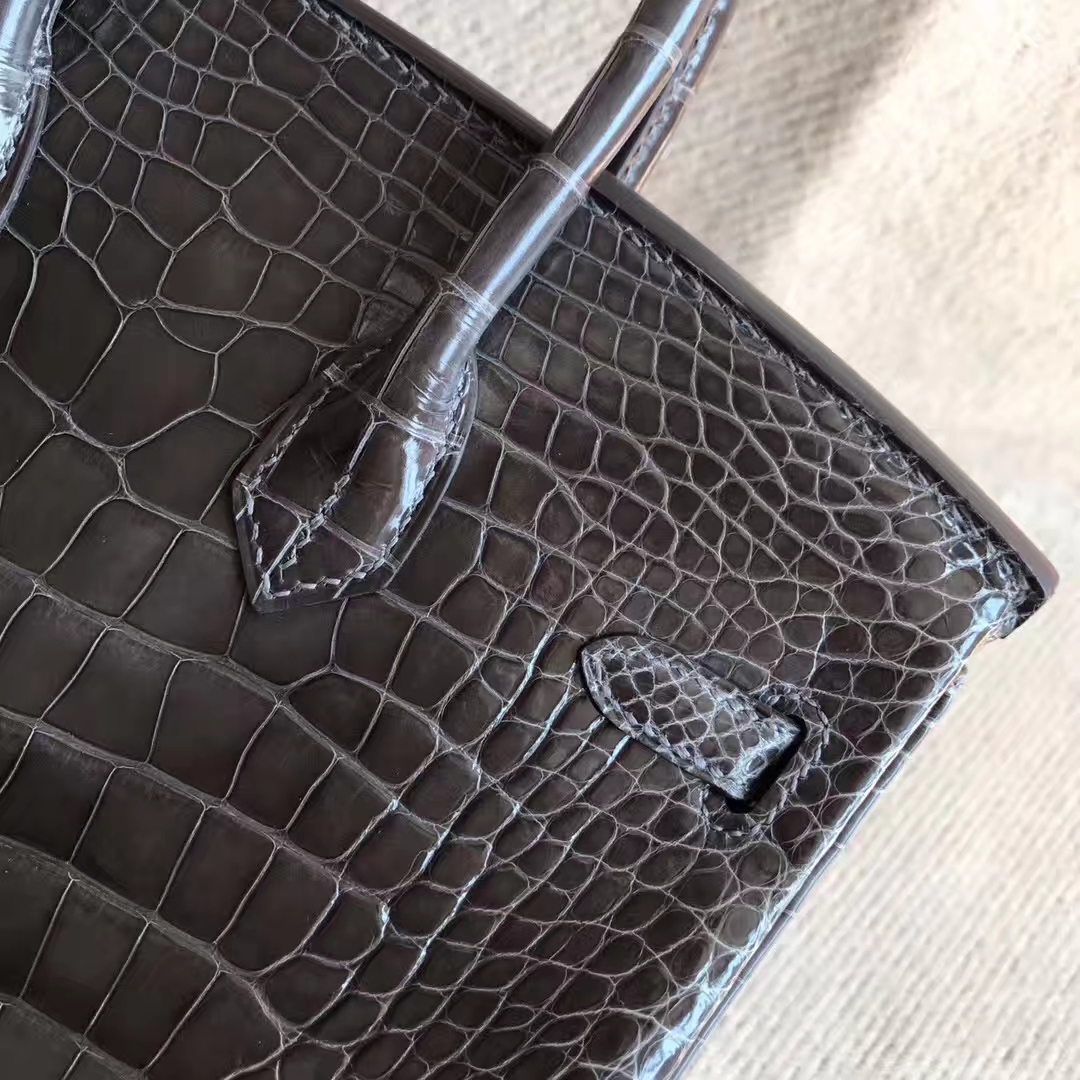 New Arrival Hermes CK88 Graphite Grey Crocodile Leather Birkin Bag25cm