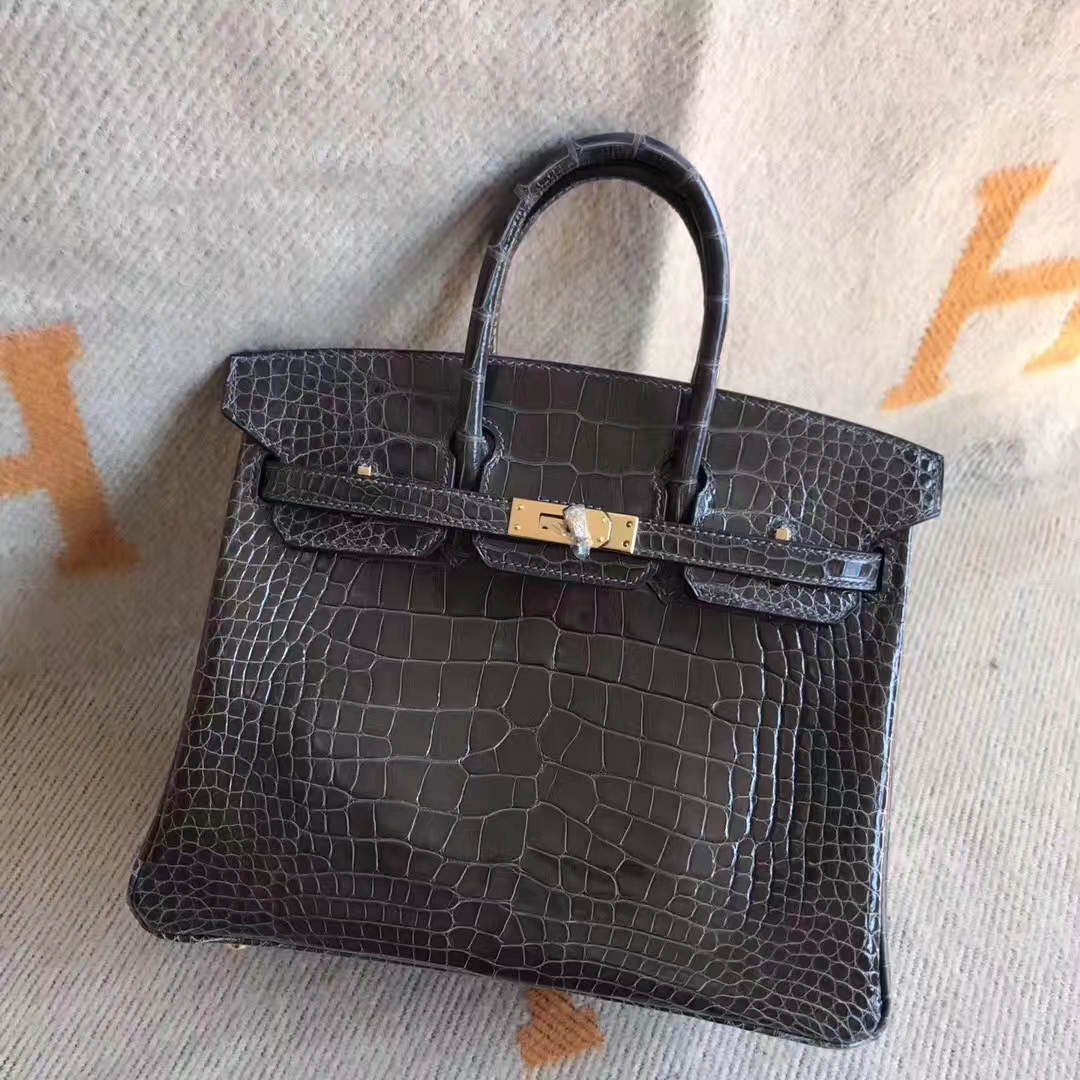 New Arrival Hermes CK88 Graphite Grey Crocodile Leather Birkin Bag25cm