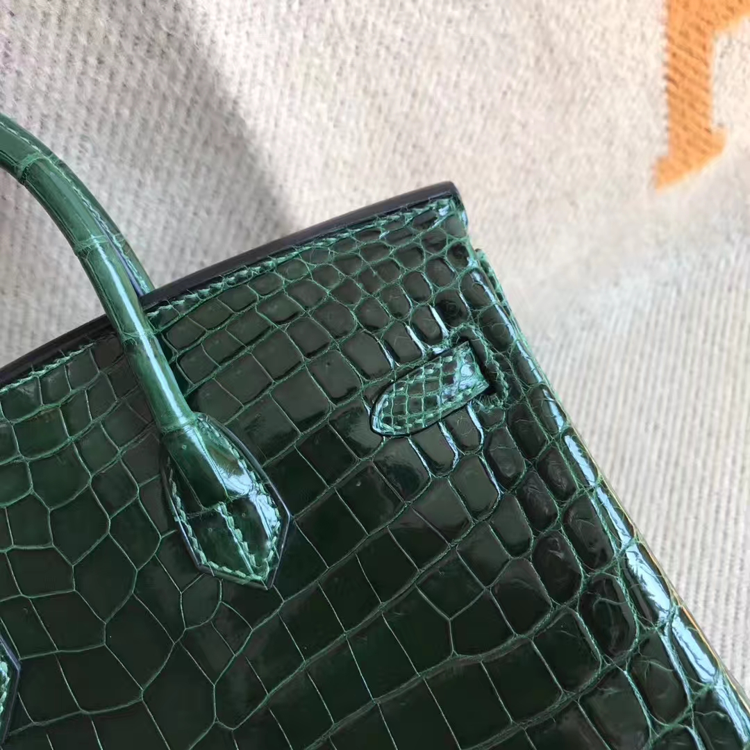 Wholesale Hermes Crocodile Shiny Leather Birkin Bag25cm in CK67 Vert Fonce