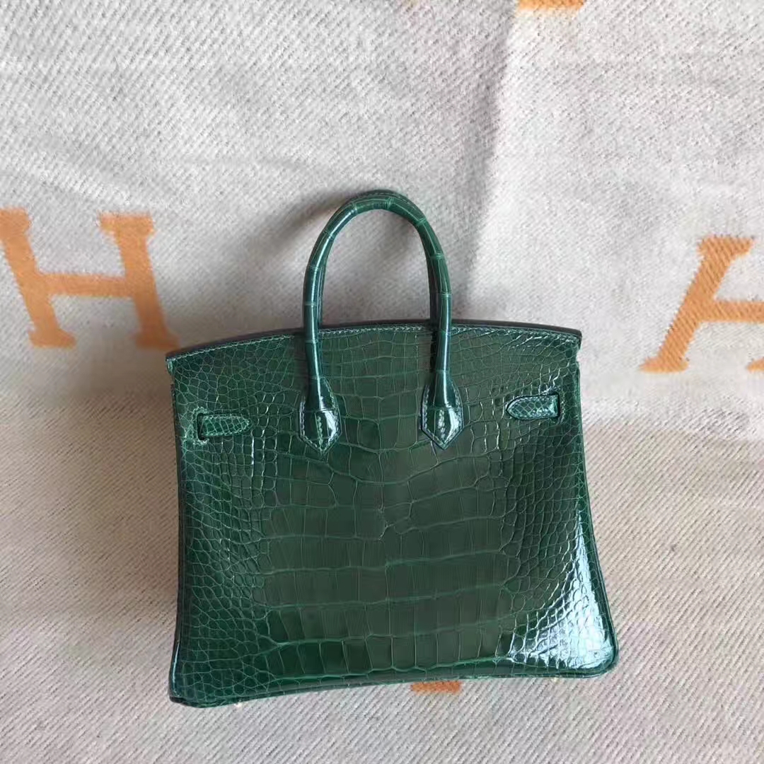 Luxury Hermes CK67 Vert Fonce Alligator Shiny Birkin Bag25CM Gold Hardware