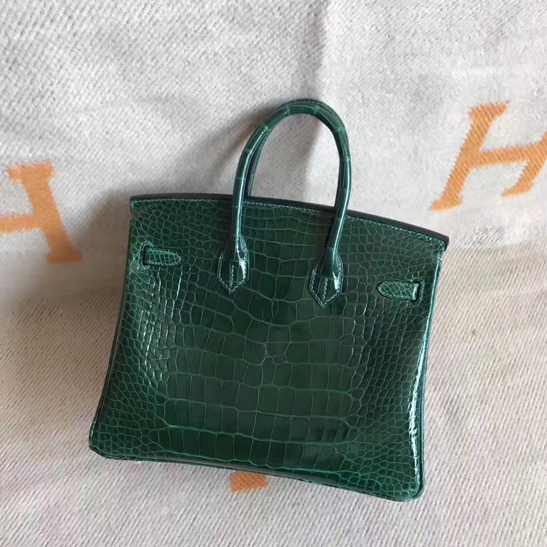 Luxury Hermes CK67 Vert Fonce Alligator Shiny Birkin Bag25CM Gold Hardware