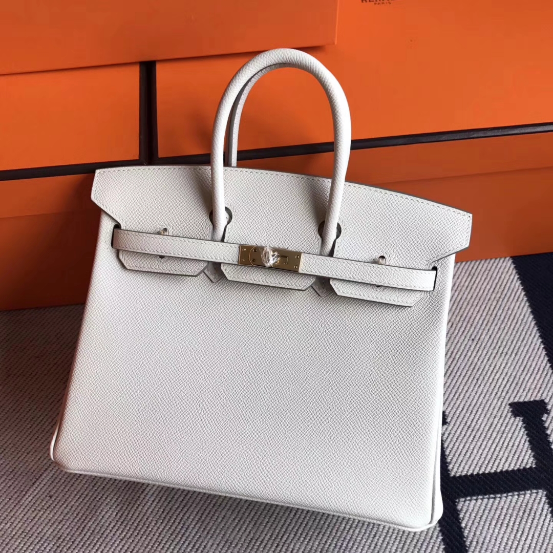 Noble Hermes CK10 Craie White Epsom Calfskin Birkin Bag25CM Gold Hardware