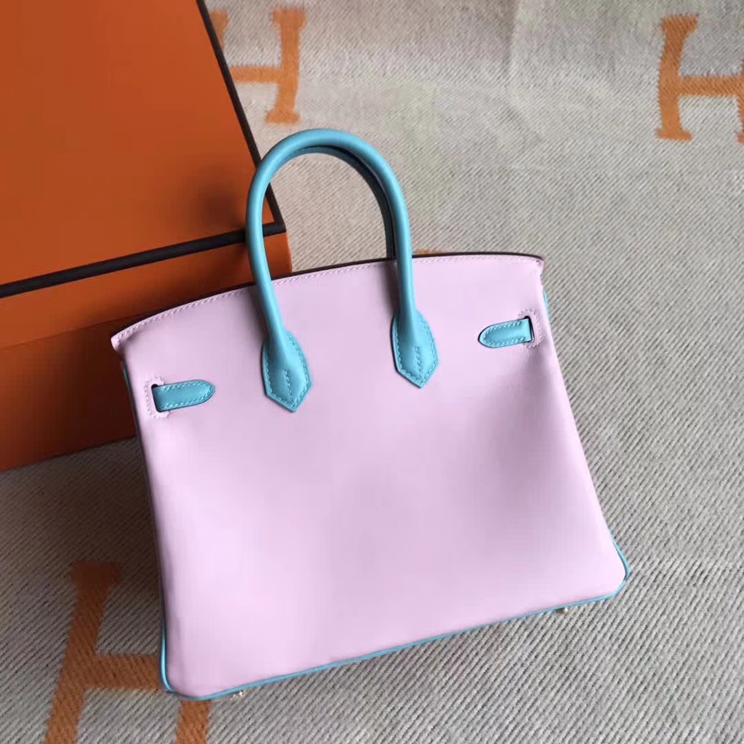 Sale Hermes 3Q New Pink &#038; 3P Blue Attol Swift Calfskin Birkin25CM Bag