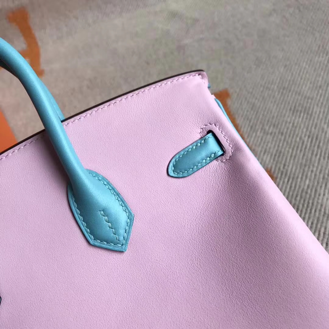 Sale Hermes 3Q New Pink &#038; 3P Blue Attol Swift Calfskin Birkin25CM Bag