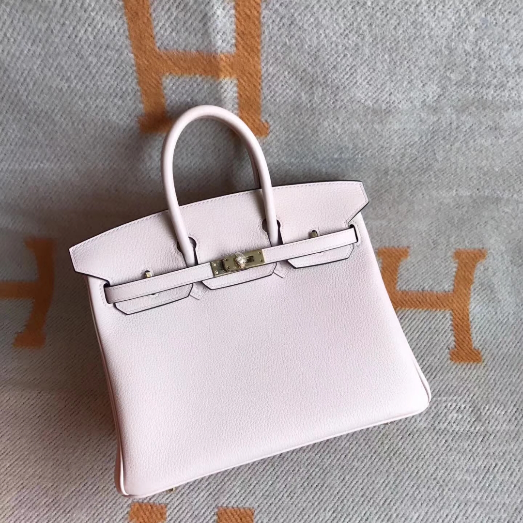 Pretty Hermes Togo Calfskin Birkin25CM in P1 Rose Elglantine Gold Hardware
