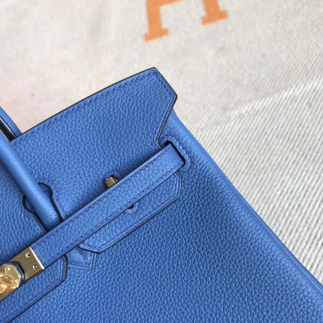 New Arrival Hermes Togo Calfskin Birkin25CM Bag in 2R Blue Agate Gold Hardware