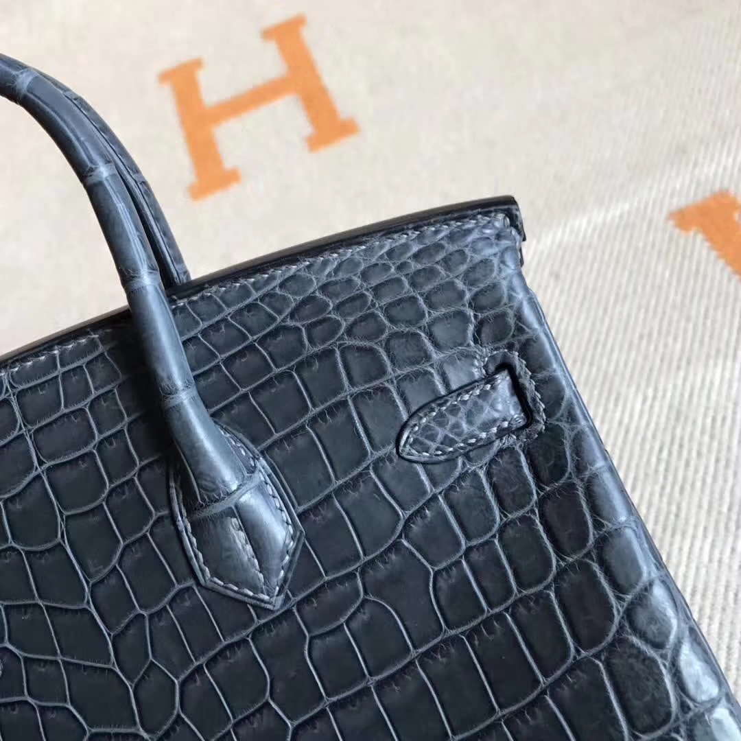 Sale Hermes Etain Grey Crocodile Matt Birkin25CM Tote Bag Gold Hardware