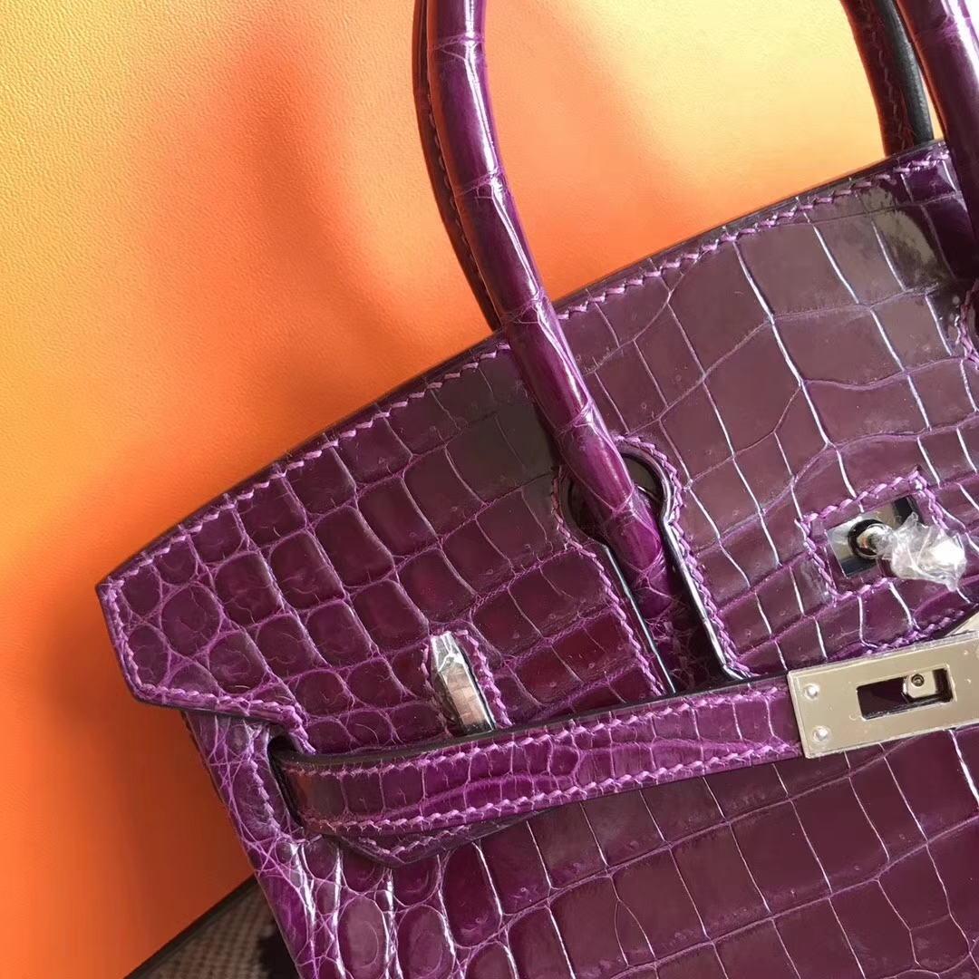 Discount Hermes 5C Violet Crocodile Shiny Leather Birkin Tote Bag25CM